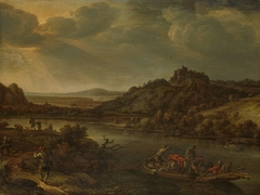 River view with ferry by Herman Saftleven