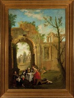 Ruin Landscape, Christ and four men by Anonymous Artist