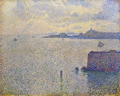 Sailing boats and estuary by Théo van Rysselberghe
