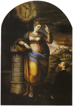 Saint Barbara and a devotee by Lattanzio Gambara