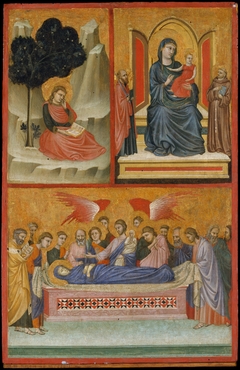 Saint John on Patmos, Madonna and Child Enthroned, and Death of the Virgin