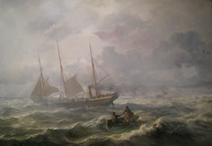 Salvage of an empty lifeboat by Johan Jacob Bennetter