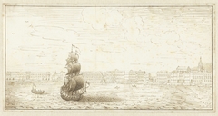 Schip in een baai voor een havenfront by Johan Teyler
