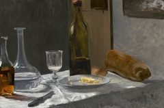 Still Life with Bottle, Carafe, Bread, and Wine by Claude Monet