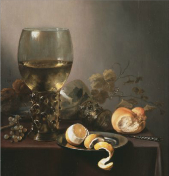 Still life with roemer and peeled lemon