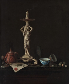 Still life with silver candlestick by Pieter Gerritsz van Roestraten