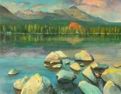 Strba tarn (Štrbské pleso) in the High Tatras, acrylic on canvas, 70x90 cm by Rudolf Rabatin