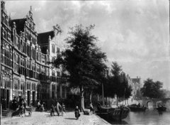 Street and "Gracht" in Amsterdam by Cornelis Springer
