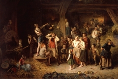 The magician in the barn by Ludwig Knaus