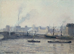 The Saint-Sever Bridge, Rouen: Mist by Camille Pissarro