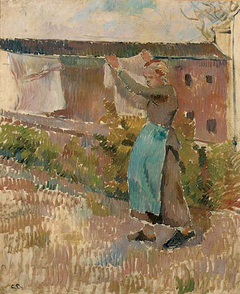 Woman Hanging Laundry (study) by Camille Pissarro