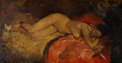 Reclining nude on Blue Cushion by George Hendrik Breitner