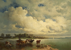 Wasserlandschaft mit Kühen by Carl Schweninger der Ältere