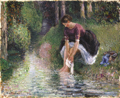 Woman Washing Her Feet in a Brook