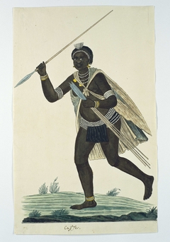 Xhosa-krijger met vijf assegaaien, naar links lopend by Robert Jacob Gordon