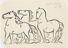Zonder titel Drie paarden, staand naar links kijkend, vignet voor biografie van Gestel door Prof. W. van der Pluym by Leo Gestel