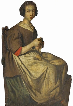 A Dummy Board Figure of a Servant Woman peeling an Apple