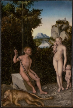 A Faun and His Family with a Slain Lion by Lucas Cranach the Elder