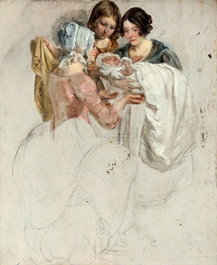 A Girl and Two Women, Standing and Holding a Baby (study for 'The Covenanters' Baptism') by George Harvey