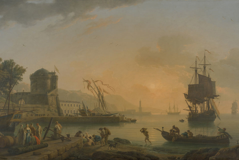 A Grand View of the Sea Shore Enriched with Buildings Shipping and Figures