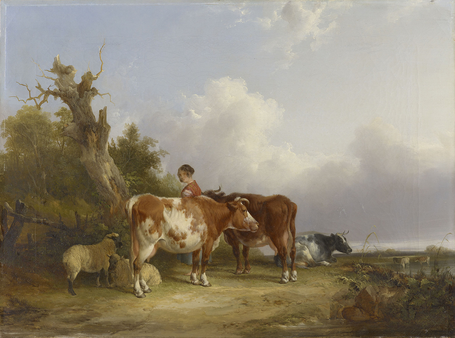 "A Group from Nature": a Dairymaid with Sheep and Cattle in a Landscape