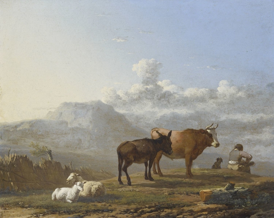 A Herdsman with an Ox, an Ass and Sheep in the Campagna