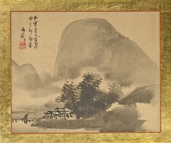 A House next to a Small Grove at the Shore in the Mist by Tani Bunchō
