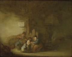 A Peasant Family eating in an Interior by Adriaen van Ostade