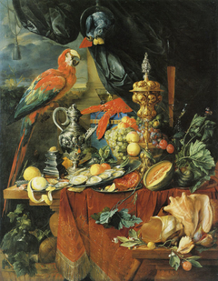 A Richly Laid Table with Parrots by Jan Davidsz. de Heem