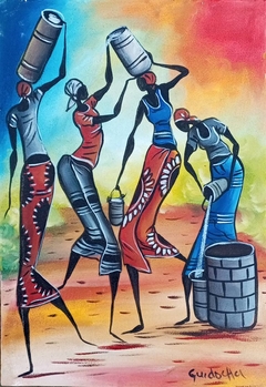 African Women Carrying Water from Well by Jafeth Moiane