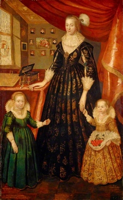 Anne Erskine, Countess of Rothes, d. 1640. Wife of the 6th Earl of Rothes. (With her daughters, Lady Margaret Leslie, 1621 - 1688 and Lady Mary Leslie, b. 1620) by George Jamesone