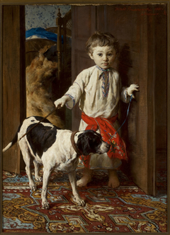 Artist’s son with a dog by Witold Pruszkowski