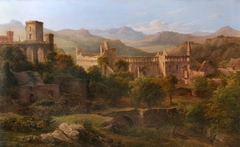 Called View of St David's Cathedral but really Llandaff Cathedral prior to its restoration in 1857 - 1861, with the Bishop's Castle by Anonymous
