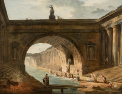 Capriccio with Washerwomen at a Canal