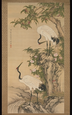 Cranes, Peach Tree, and Chinese Roses