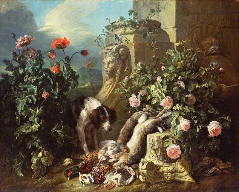 Dogs with Flowers and Dead Game