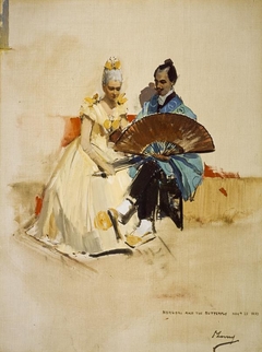 Edward Arthur Walton, 1860 - 1922. Artist (With his fiancee Helen Law or Henderson, 1859 - 1945, later Mrs Edward Arthur Walton, as Hokusai and the Butterfly)