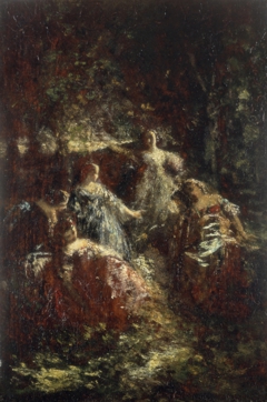 Elegant Ladies in a Forest Clearing by Adolphe Joseph Thomas Monticelli