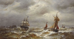 Fishermen in stormy weather by François Musin