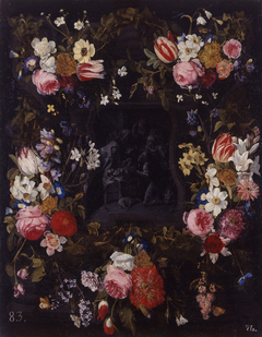 Garland of flowers with the 'Adoration of the shepherds by Daniel Seghers