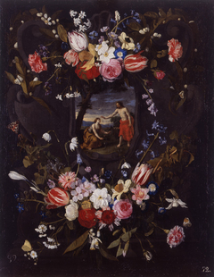 Garland of flowers with the 'Noli me tangere by Daniel Seghers