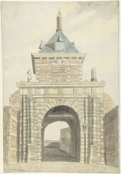 Gezicht op de oude Vriesche Poort te Alkmaar, van voren by Jacobus Andreas Cressant