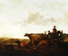 Herdsman and Cattle in a River Landscape by after Aelbert Cuyp