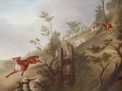 Hunting Scene: a Fox followed by Hounds and Huntsmen in Full Cry, down a Hill by Richard Barrett Davis