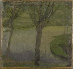 Irrigation ditch with two willows by Piet Mondrian