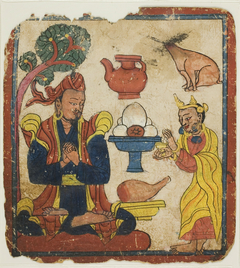 King Mangkur Nourished by Queen Devika, from a Set of Initiation Cards (Tsakali) by Anonymous