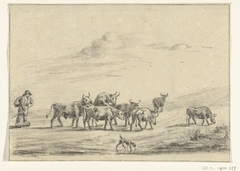 Koeiendrijver met een groep runderen by Jean Bernard