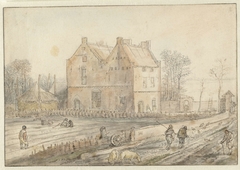 Landhuis met zaaier in het veld by Hendrick Avercamp