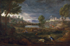 Landscape during a Thunderstorm with Pyramus and Thisbe by Nicolas Poussin