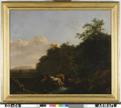 Landscape with a bull breaking loose